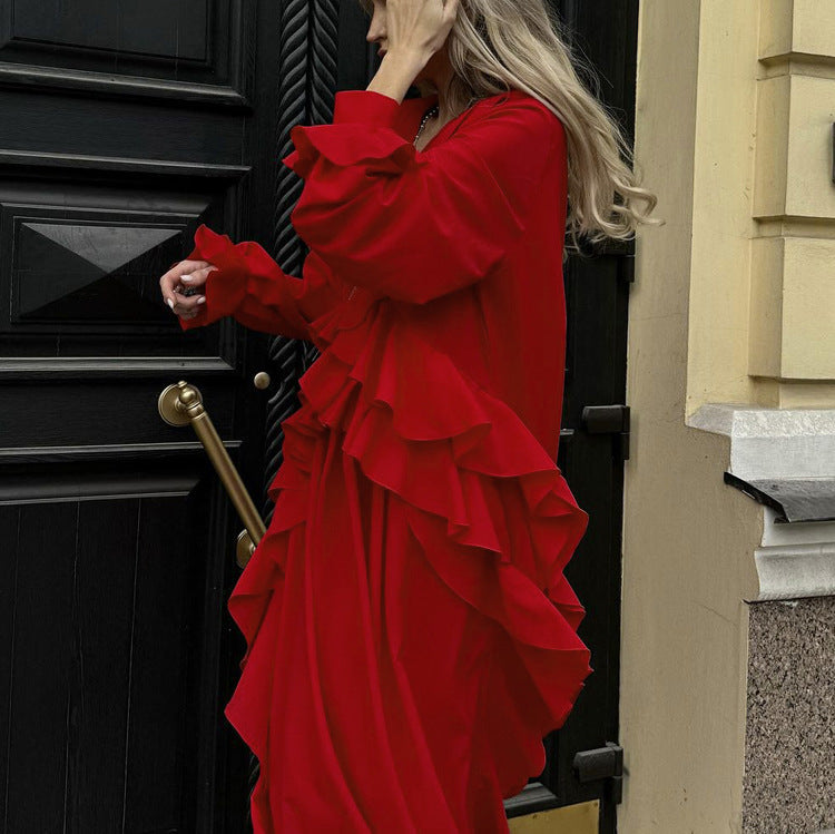 Cherry Cola - Ruffled Long Sleeve Dress