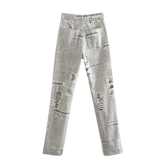 Pretty baby - Newspaper Print Straight Pants