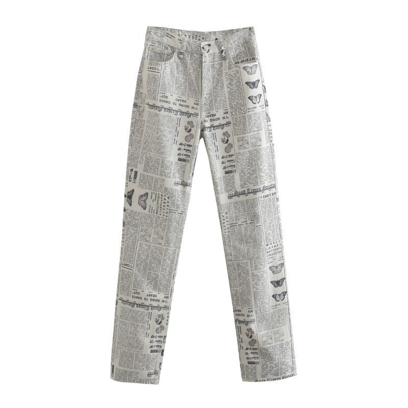 Pretty baby - Newspaper Print Straight Pants