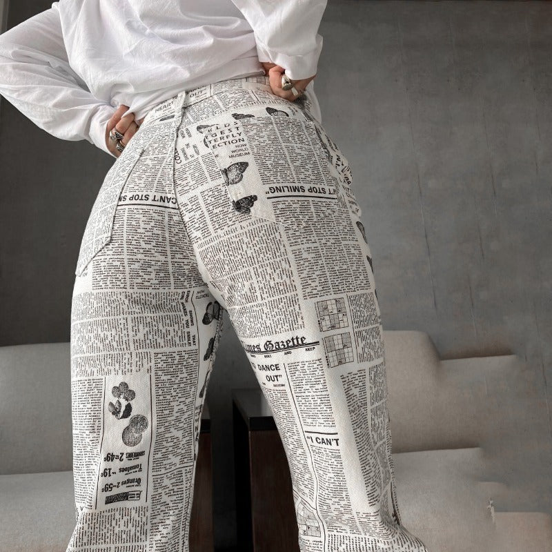 Pretty baby - Newspaper Print Straight Pants